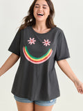 Happy Rainbow Print Round Neck T-Shirt