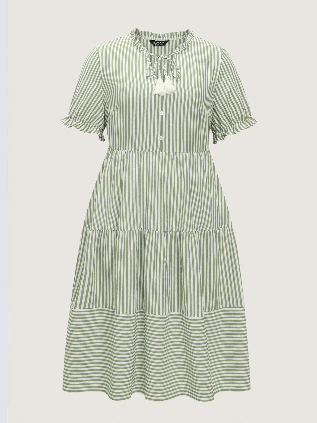 Striped Print Drawstring Tiered Maxi Dress