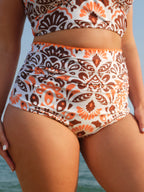 Geometric Print High Waisted Swim Bottoms
