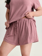 Supersoft Ribbed Plain Two-Piece Lounge Set