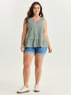 Supersoft Check Print Open Back Blouse