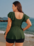Keyhole Ruched Bodice Fit And Flare Swim Top