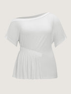 Cotton Stretchy Pleated Sides Knit Top
