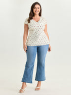 Rose Print V-Neck Knit Top
