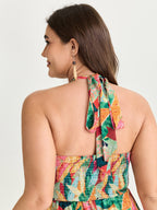 Supersoft Multi-Color Floral Print Shirred Waist Midi Dress