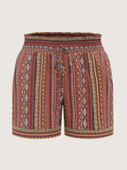 Geometric Striped Drawstring Waist Shorts