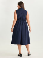 Collar Pockets Button Detail Midi Dress