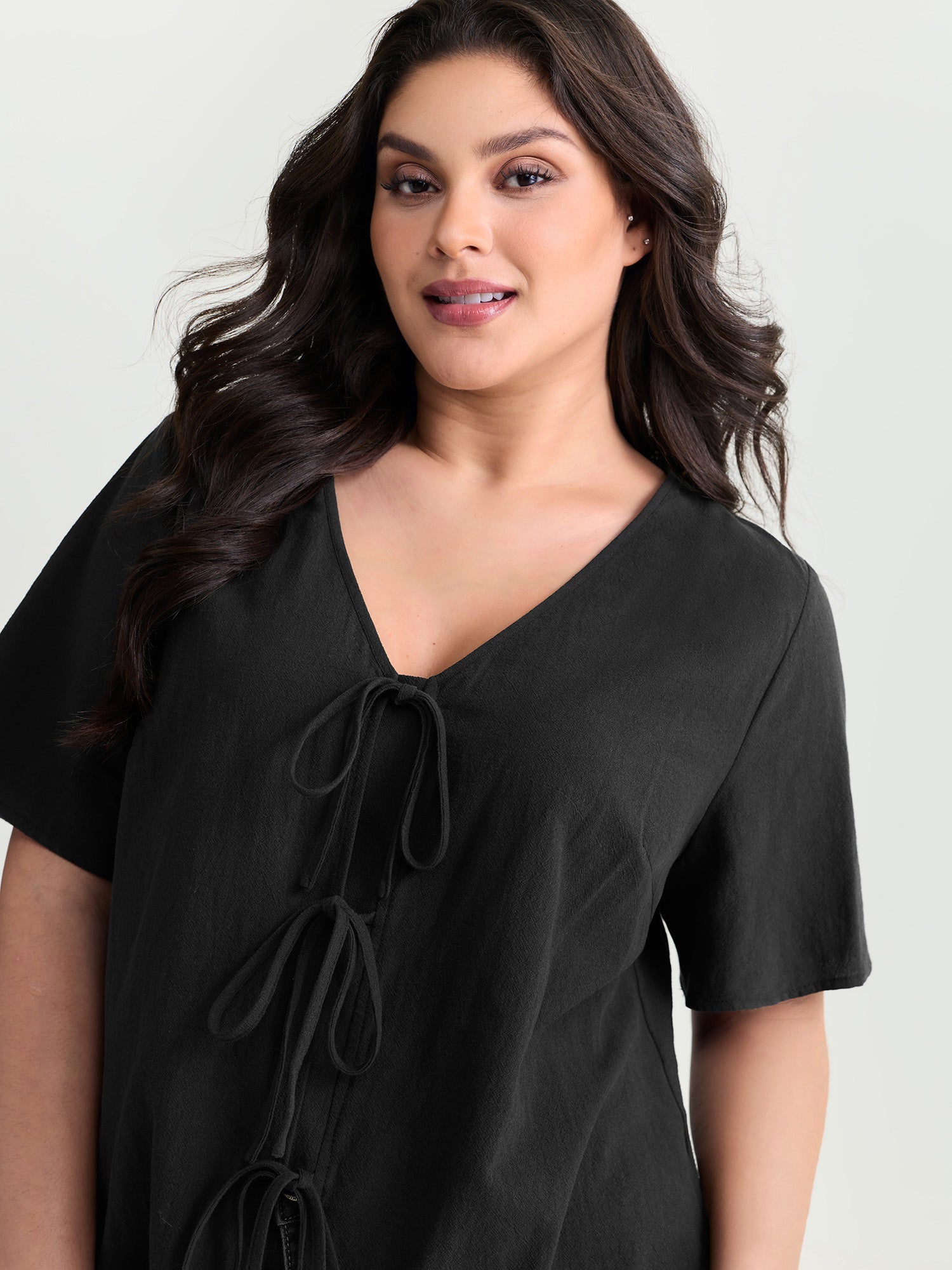 Cotton Triple Bow-Tie Front Plain Shirt