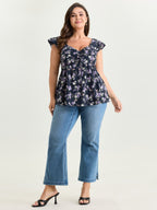 Floral Print Drawstring Bodice Blouse