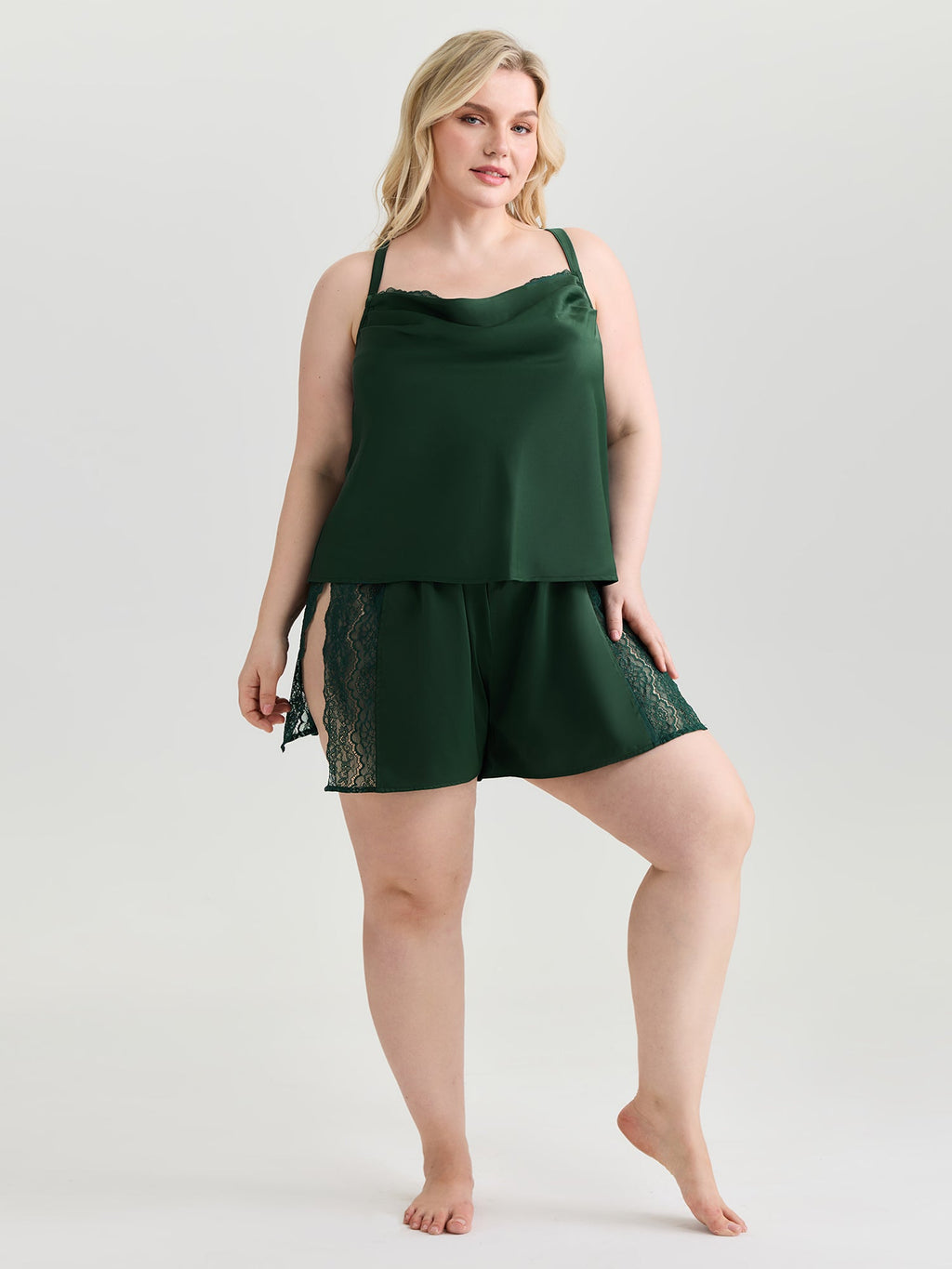 Cowl Neckline Lace Trim Two-Piece Lounge Set