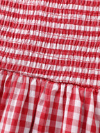 Cotton Gingham Print Shirred Bodice Midi Dress