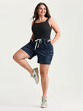 Pull-On Elastic Waistband Pockets Denim Shorts
