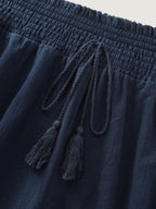 Cotton Wide Shirred Waistband Lace Hem Pants