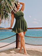 Sheer Open Back Fit And Flare Swim Dress