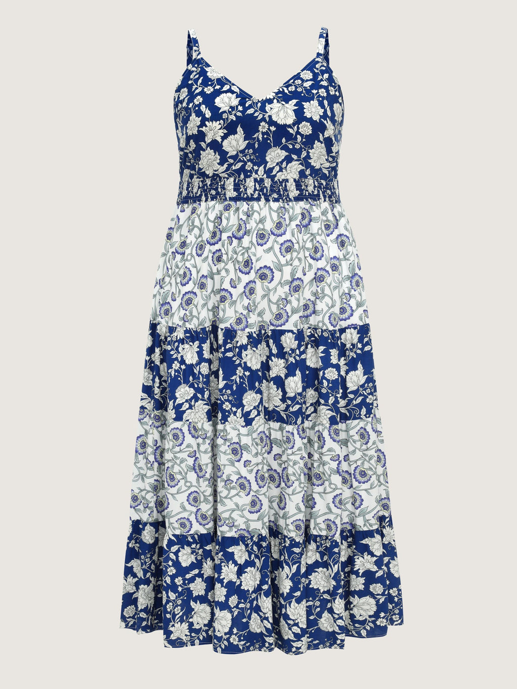 Colorblock Floral Print Tiered Maxi Dress