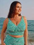 Geometric Print Color Contrast Swim Top