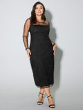 Sheer Stretchy Rhinestone Midi Party Dress