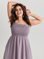 Shirred Handkerchief Hem Maxi Dress