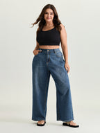 Stretchy Elastic Back Waist Wide-Leg Jeans