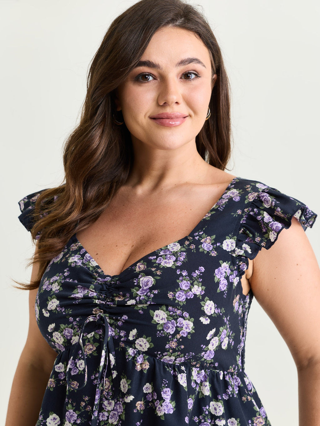 Floral Print Drawstring Bodice Blouse