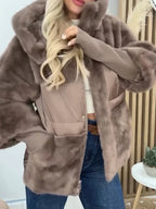 Women Hooded Plush Patchwork Casual Coat