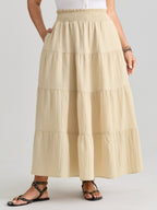 Shirred Wide Waistband Tiered Maxi Skirt
