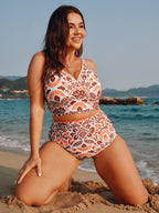 Geometric Print High Waisted Swim Bottoms
