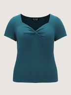 Supersoft Stretchy Ribbed Sweetheart Neckline Knit Top
