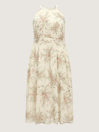 Floral Mix Halter Neckline Shirred Maxi Dress