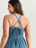 Ruched Front Crisscross Back Tie Jumpsuit