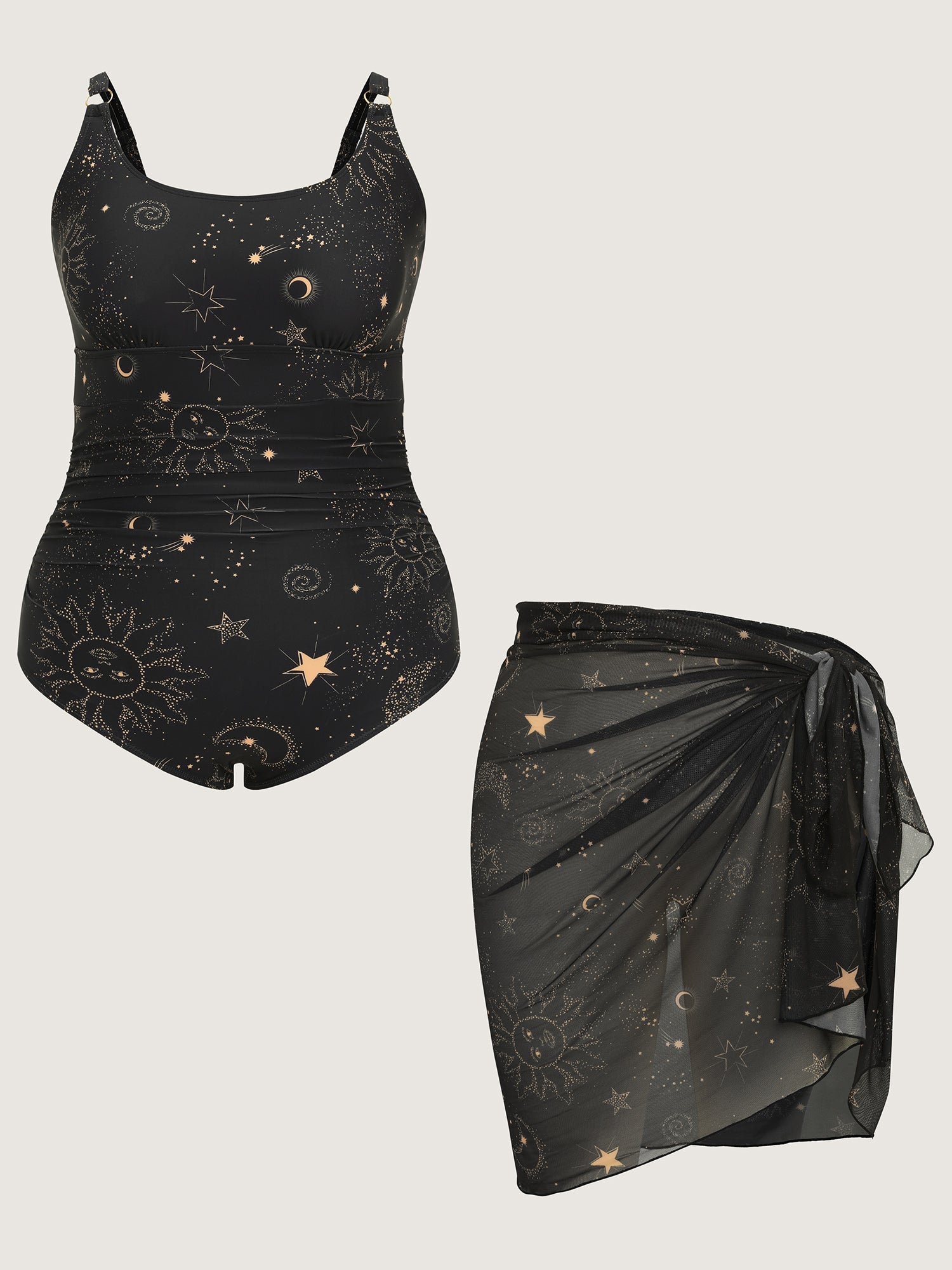 Sarong Set Star Print One-Piece Swimsuit