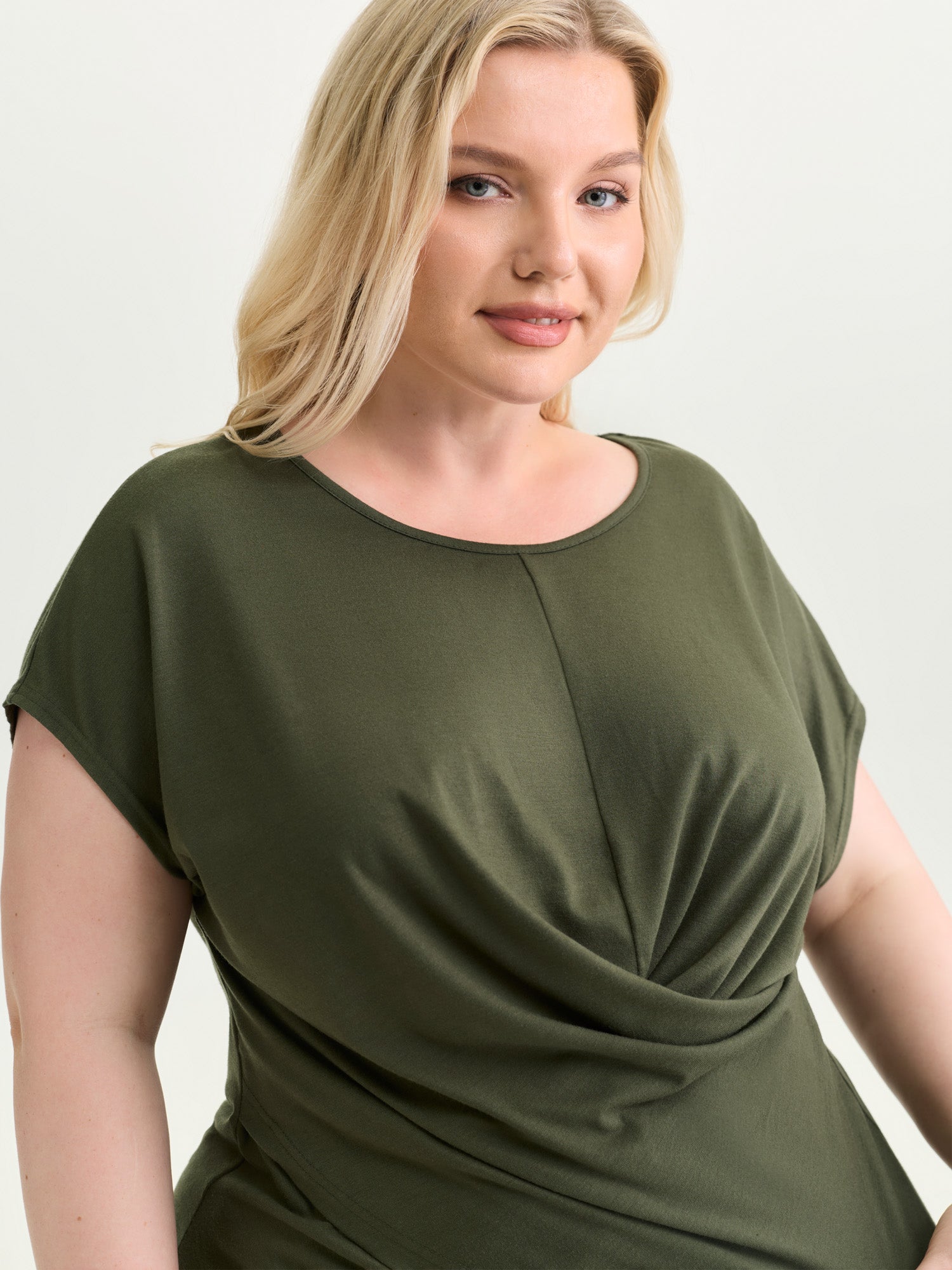 Supersoft Stretchy Overlap Pleated Knit Top