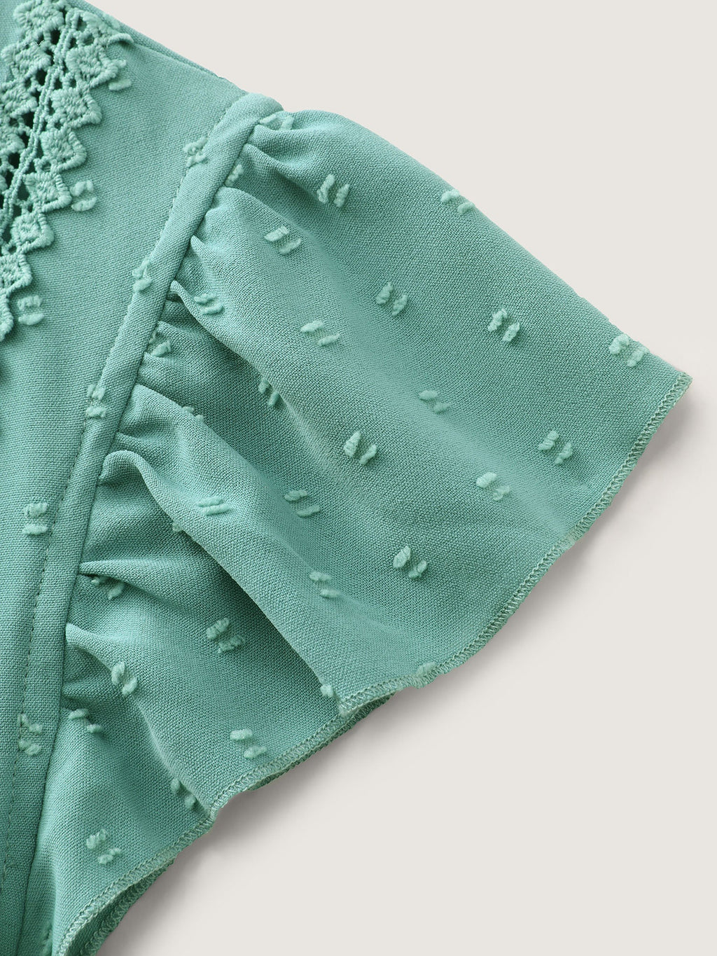 Textured Lace Panels Keyhole Neckline Blouse