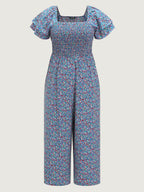Micro Floral Print Shirred Jumpsuit