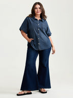 Button Detail Collar Pocket Denim Top