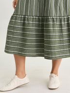 Striped Print V-Neck Midi Dress