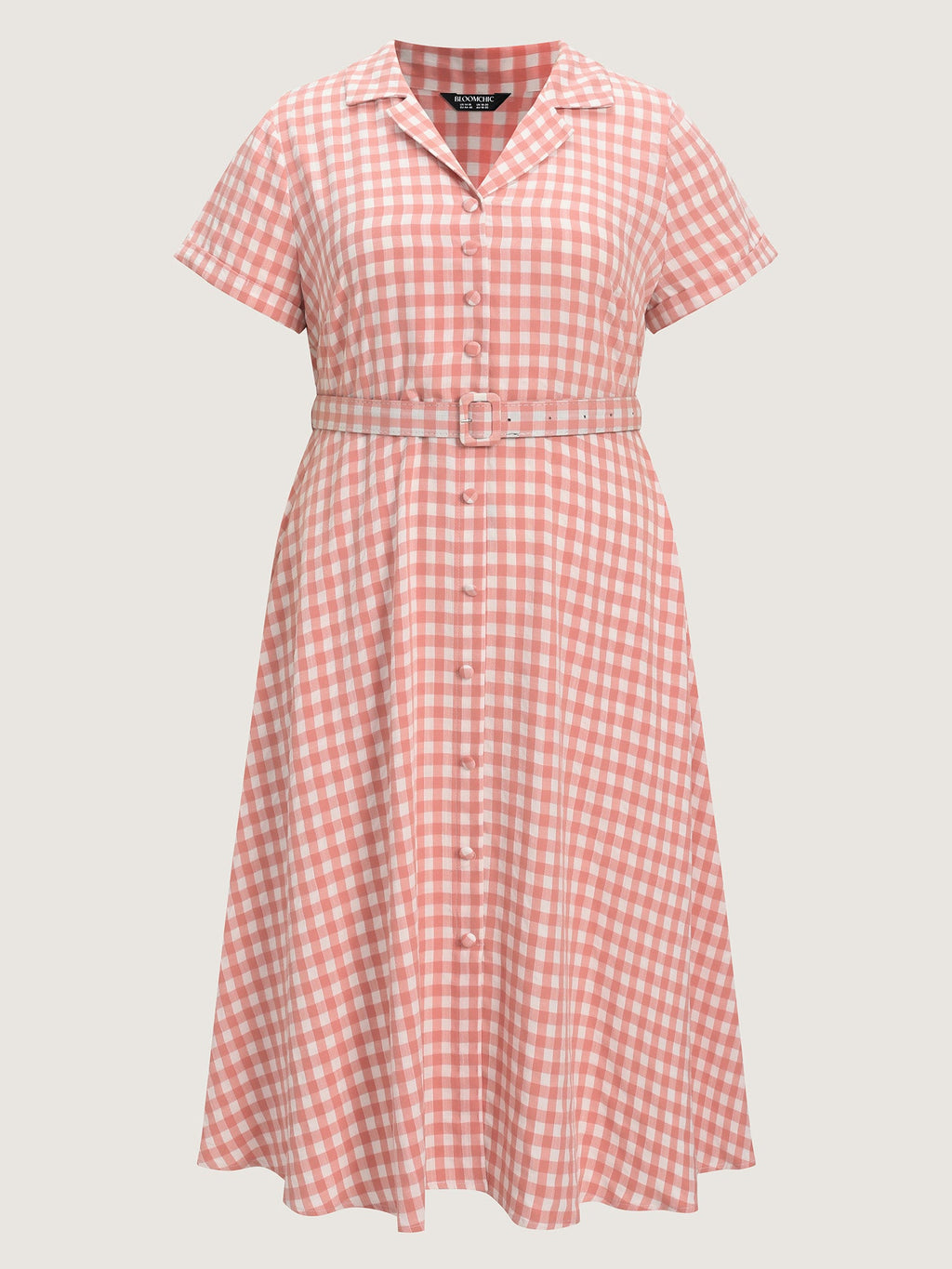 Retro Gingham Print Collared Midi Dress