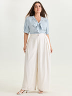 Cotton Bowknot Neckline Button-Down Blouse