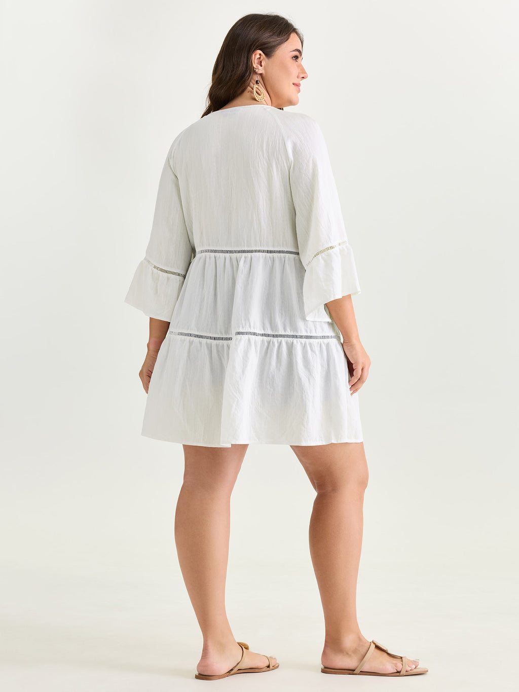 Supersoft Lace Trim Tiered Plain Open-Front Shirt