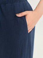 Cotton Wide Shirred Waistband Lace Hem Pants