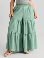 Tiered Shirred Waist Flare Pants