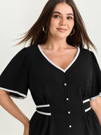 Color Contrast Edge Button Detail Blouse