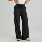 Women's Casual High Waist Striped Wide Leg Trousers, Sporty Drawstring Waist Side Pocket Outfit, Minimalist Versatile Women's Bottom