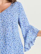 Floral Print Flared Ruffled Sleeve Blouse