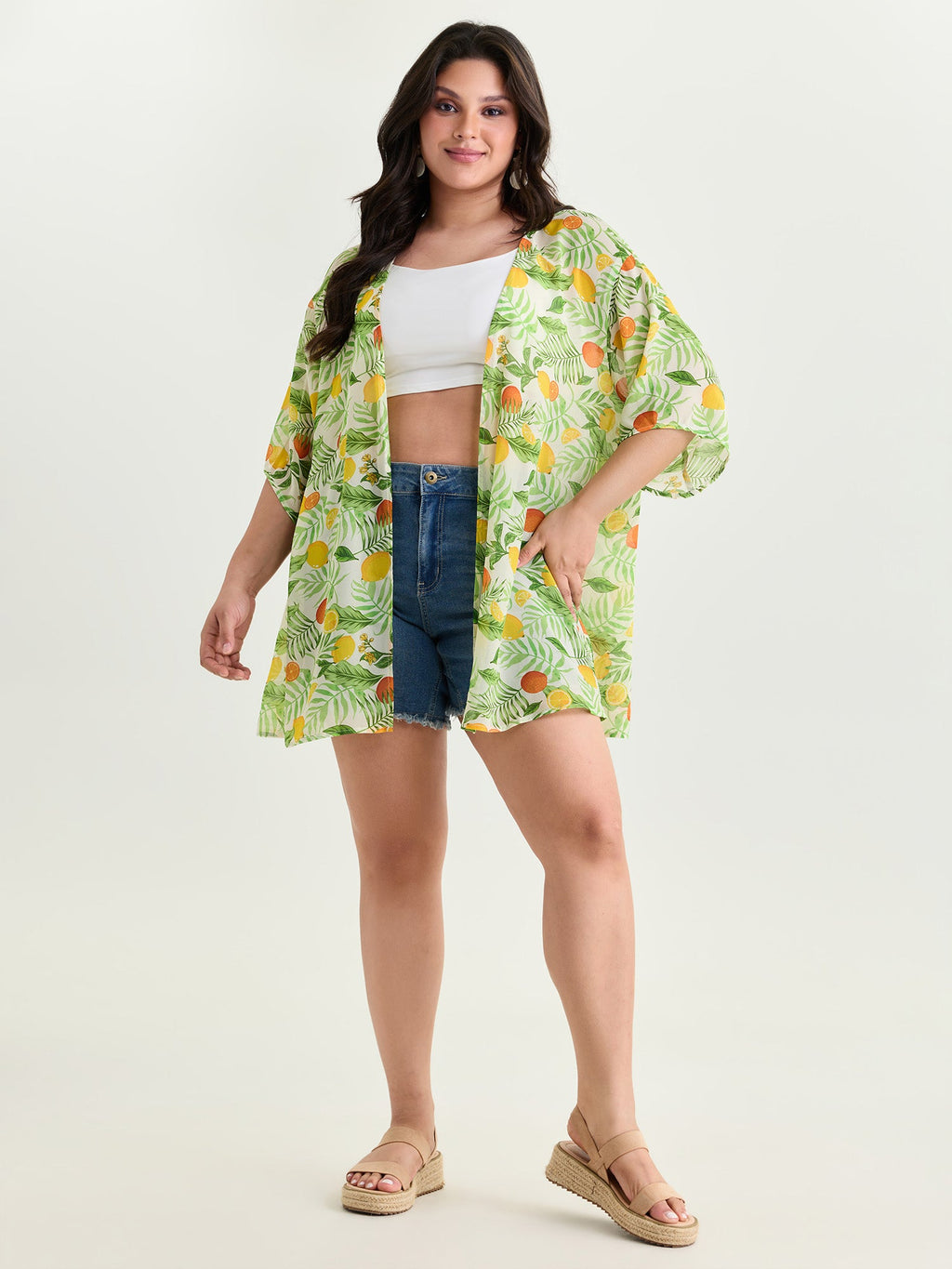 Citrus Print Open-Front Cover-Up