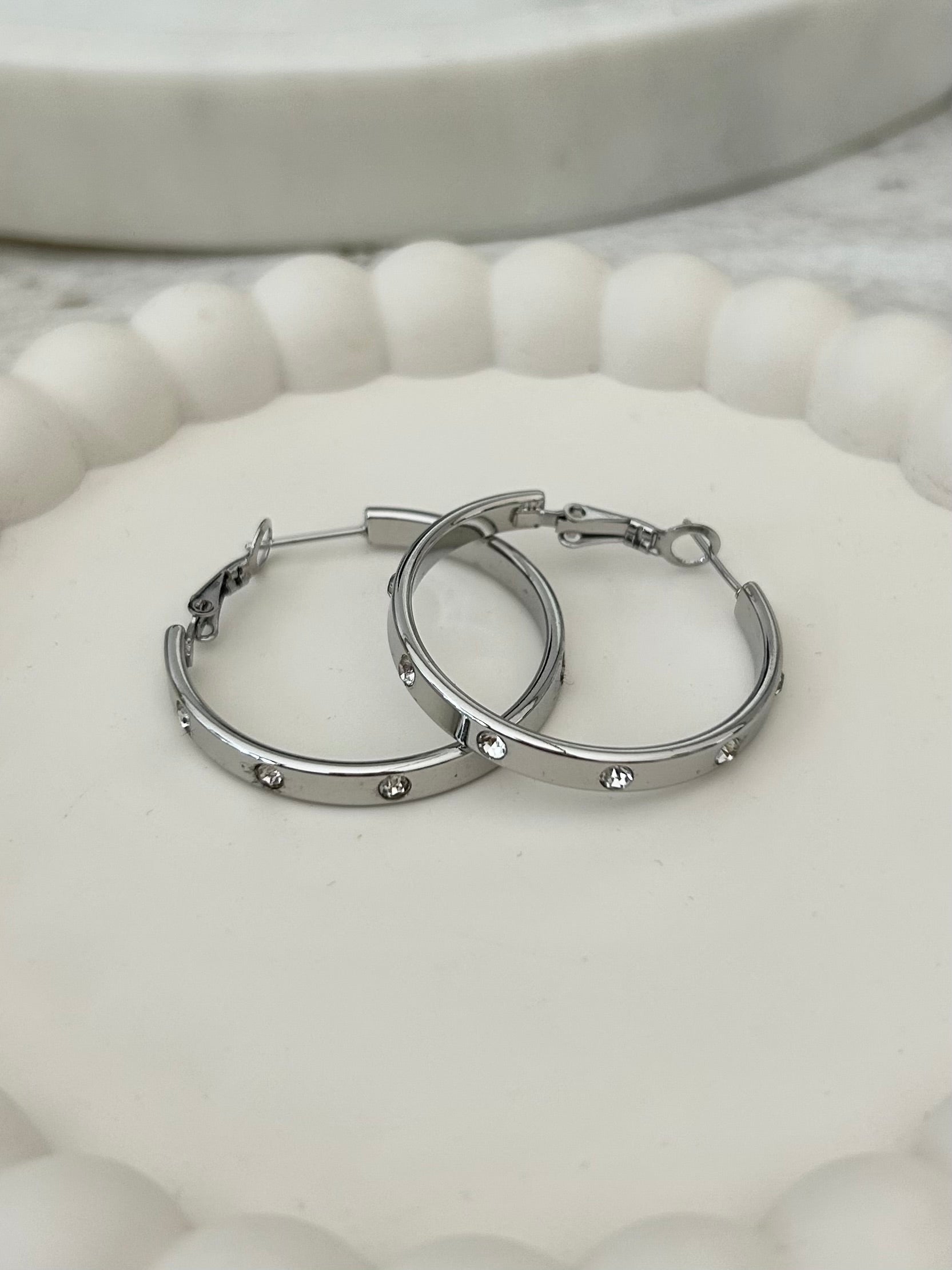 Slim Diamante Studded Hoop Earrings (2 Colours)