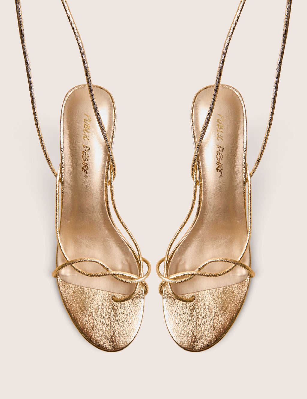 Birdie Gold Cracked Pu Lace Up Mid Heels