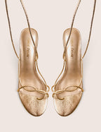 Birdie Gold Cracked Pu Lace Up Mid Heels