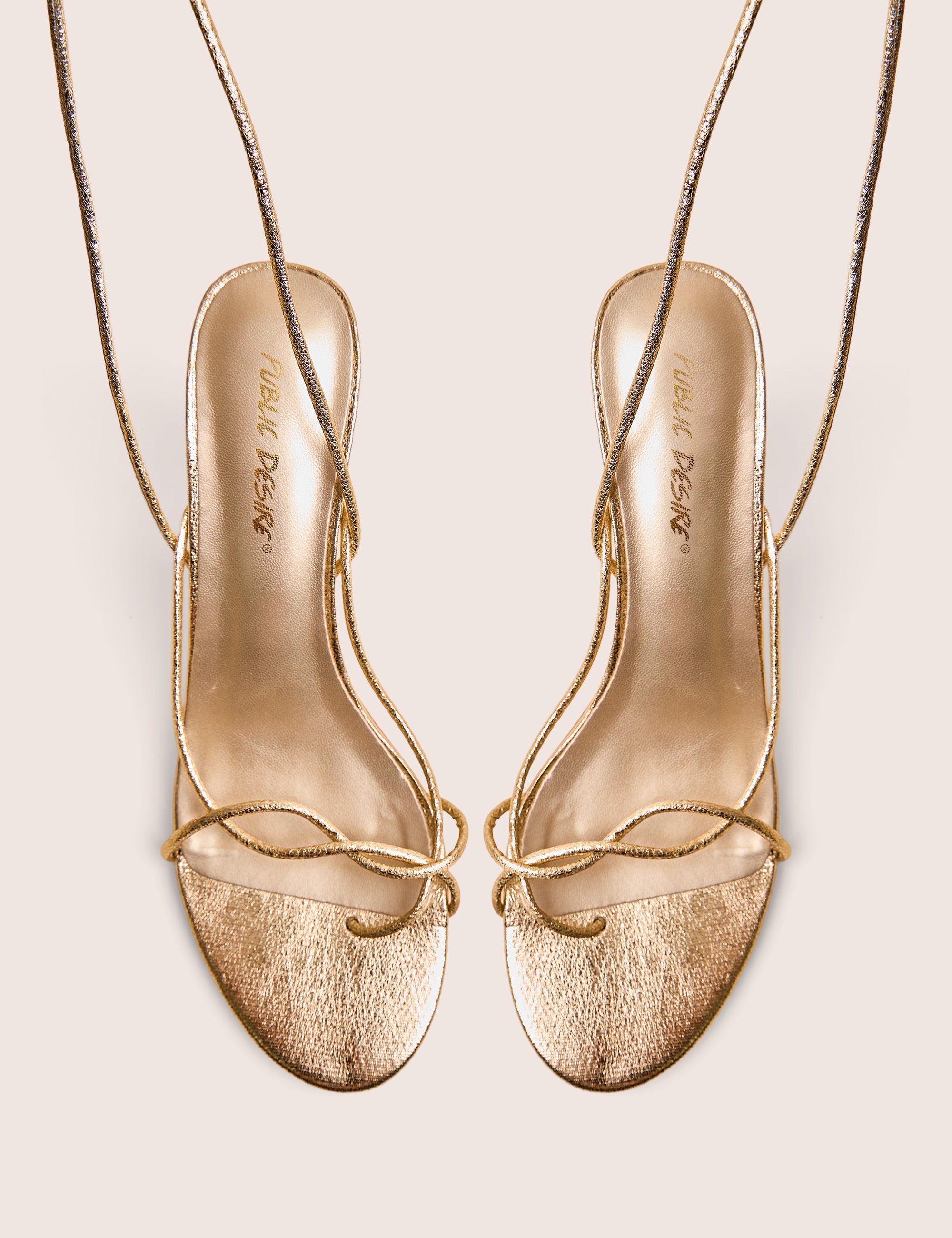 Birdie Gold Cracked Pu Lace Up Mid Heels