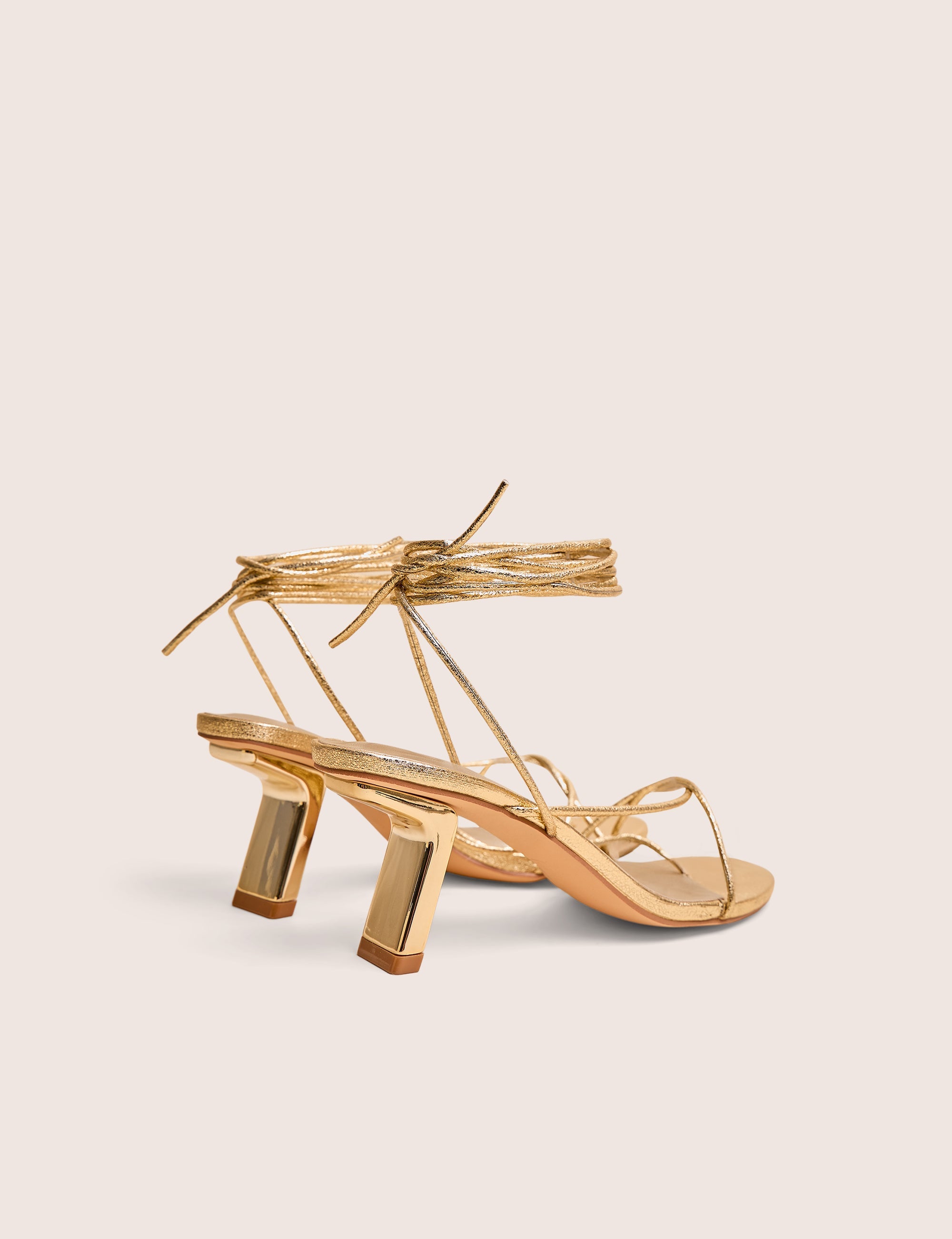 Birdie Gold Cracked Pu Lace Up Mid Heels